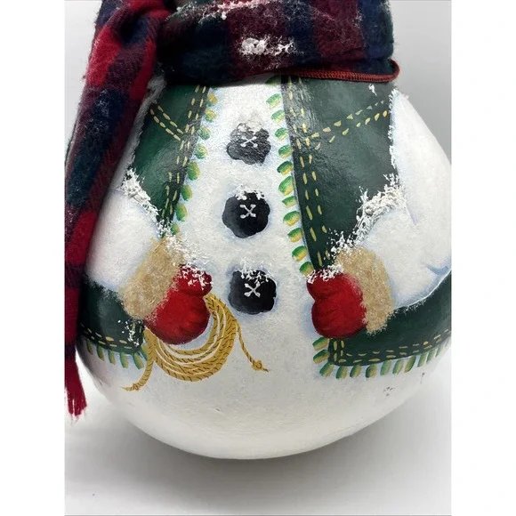 Large Gourd Christmas Snowman Hand Painted Folk Art Signed 16" - Picture 3 of 10